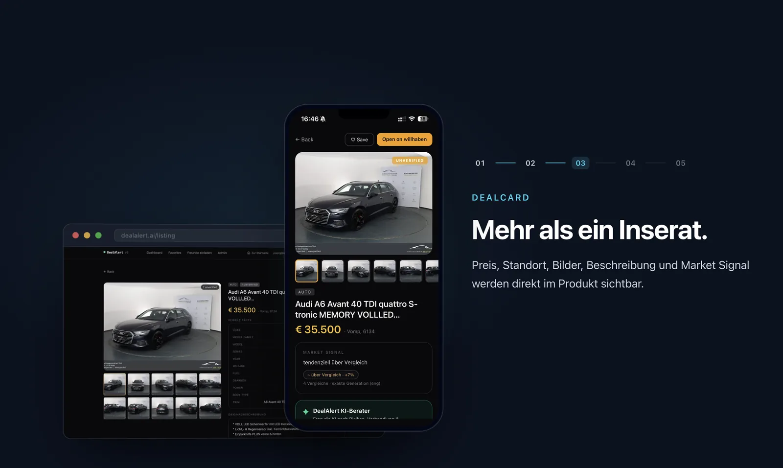 DealAlert — Mehr als ein Inserat: Preis, Daten, Markt-Signal