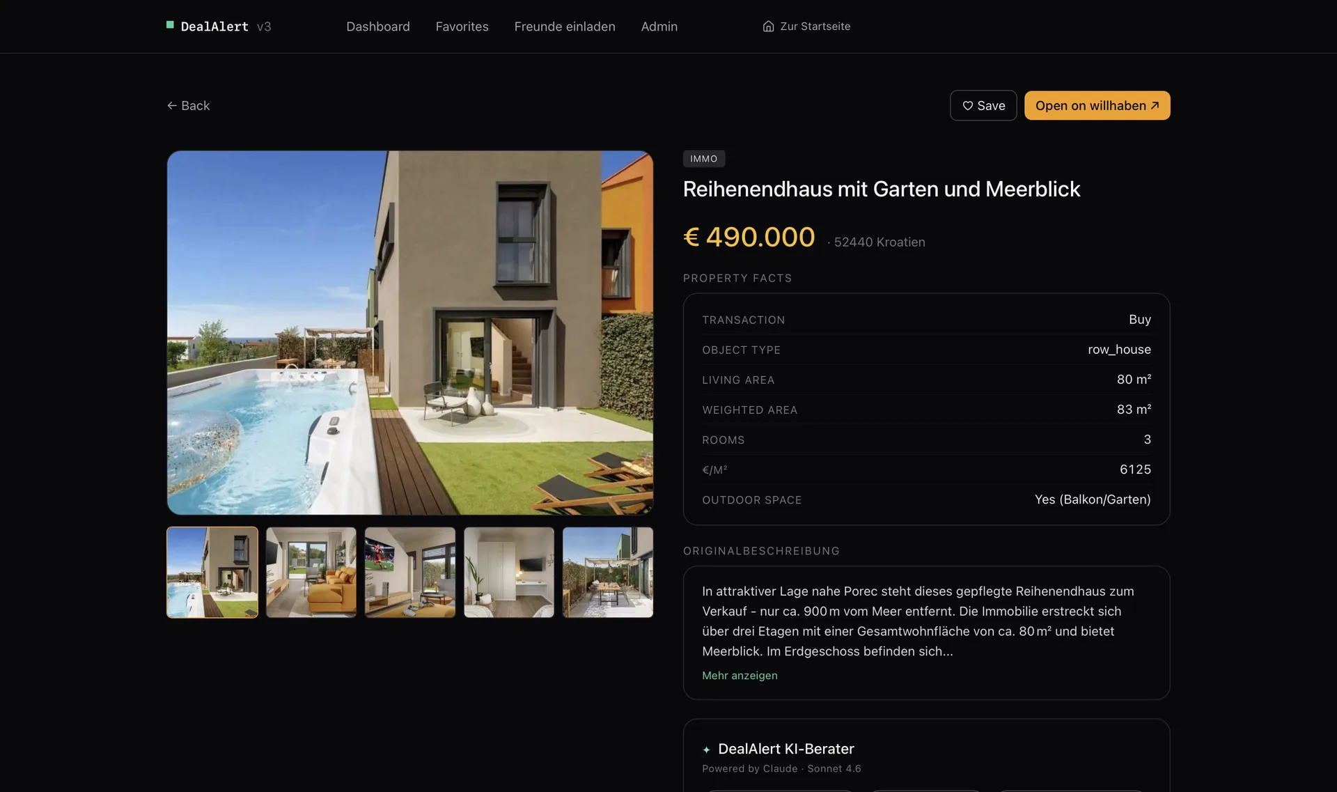 DealAlert — Listing Detail mit AI Advisor