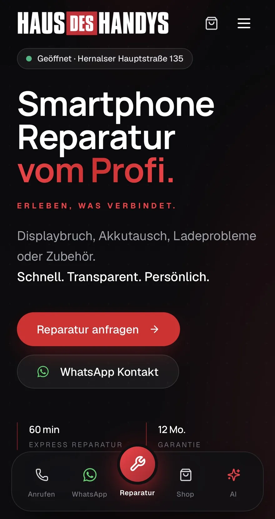 HausDesHandys Mobile — Startseite mit Tableiste