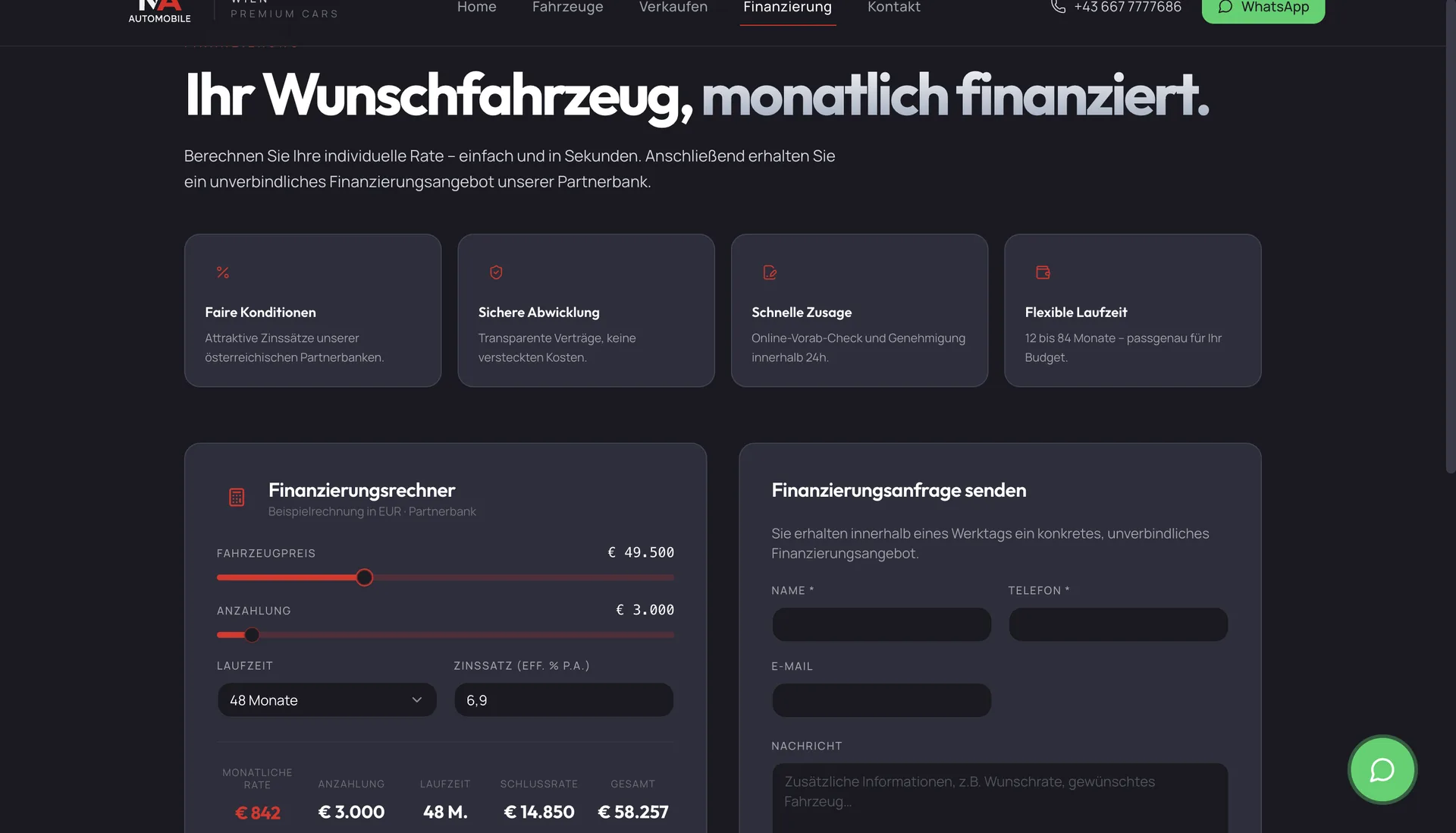 NAAutomobile — Finanzierungsrechner mit Anzahlung, Laufzeit und Schlussrate