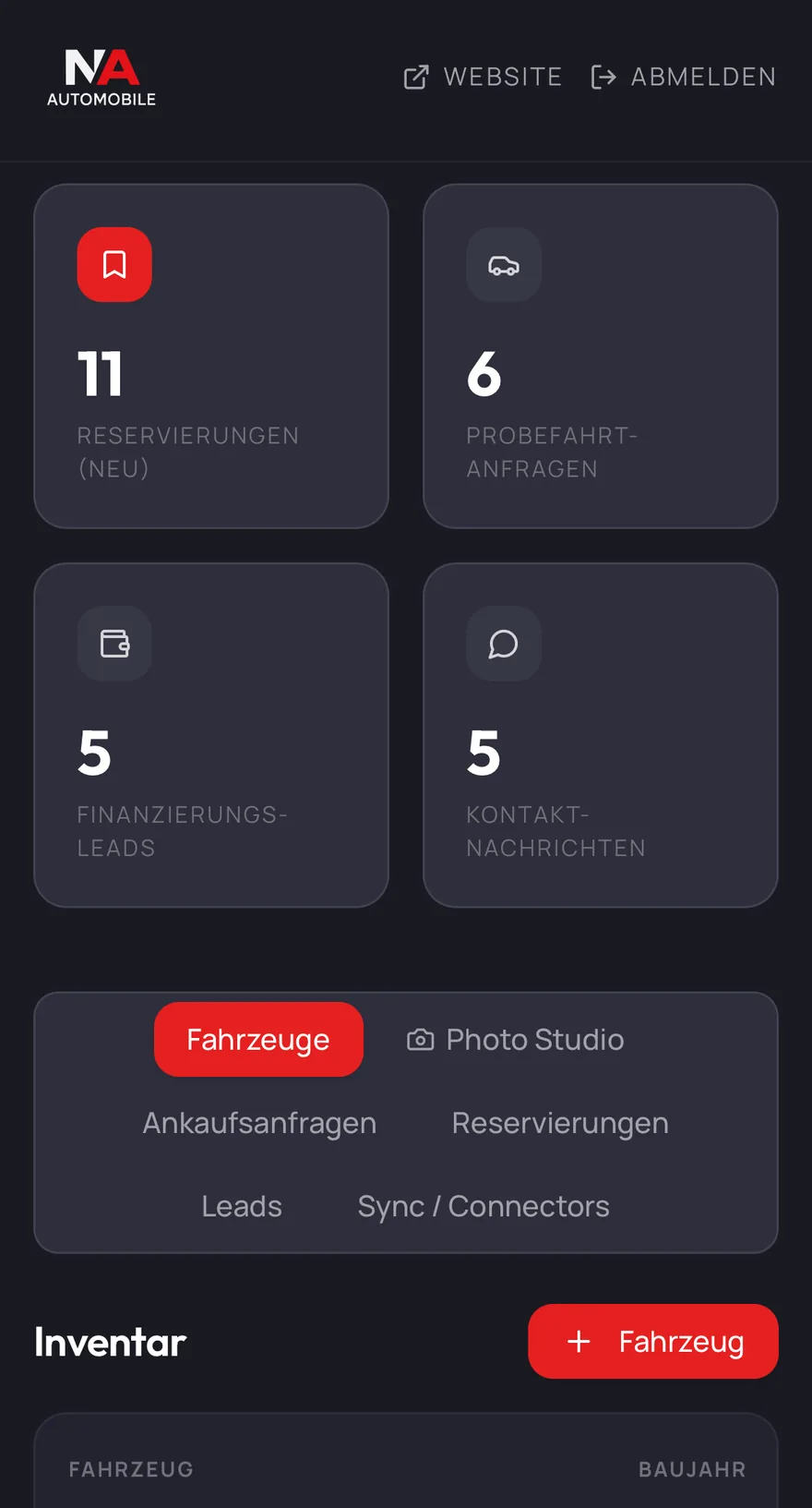 NAAutomobile Mobile — Reservierungen, Probefahrt- und Finanzierungs-Leads