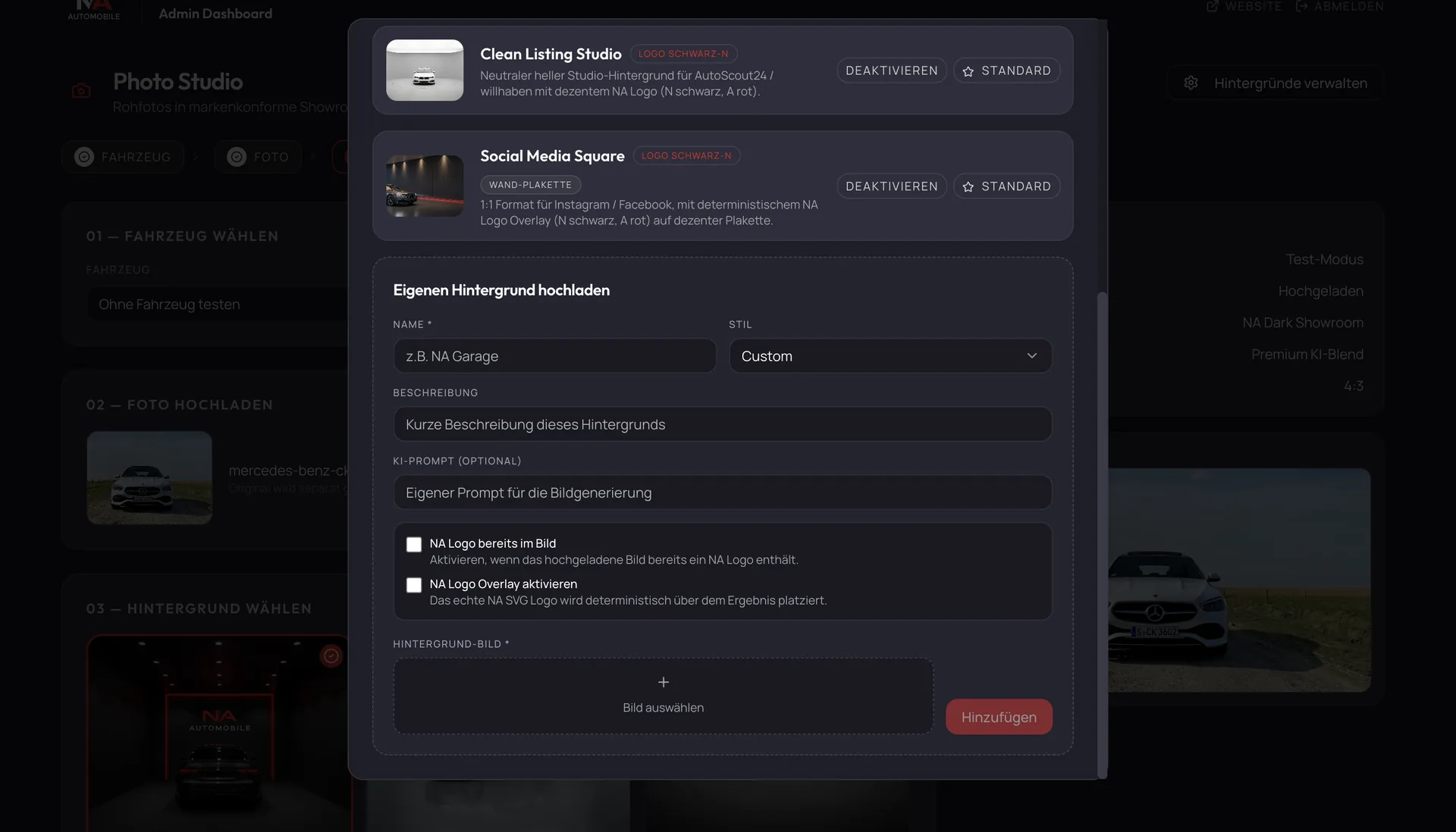 NAAutomobile — Photo Studio: Hintergrund waehlen (Background Manager)
