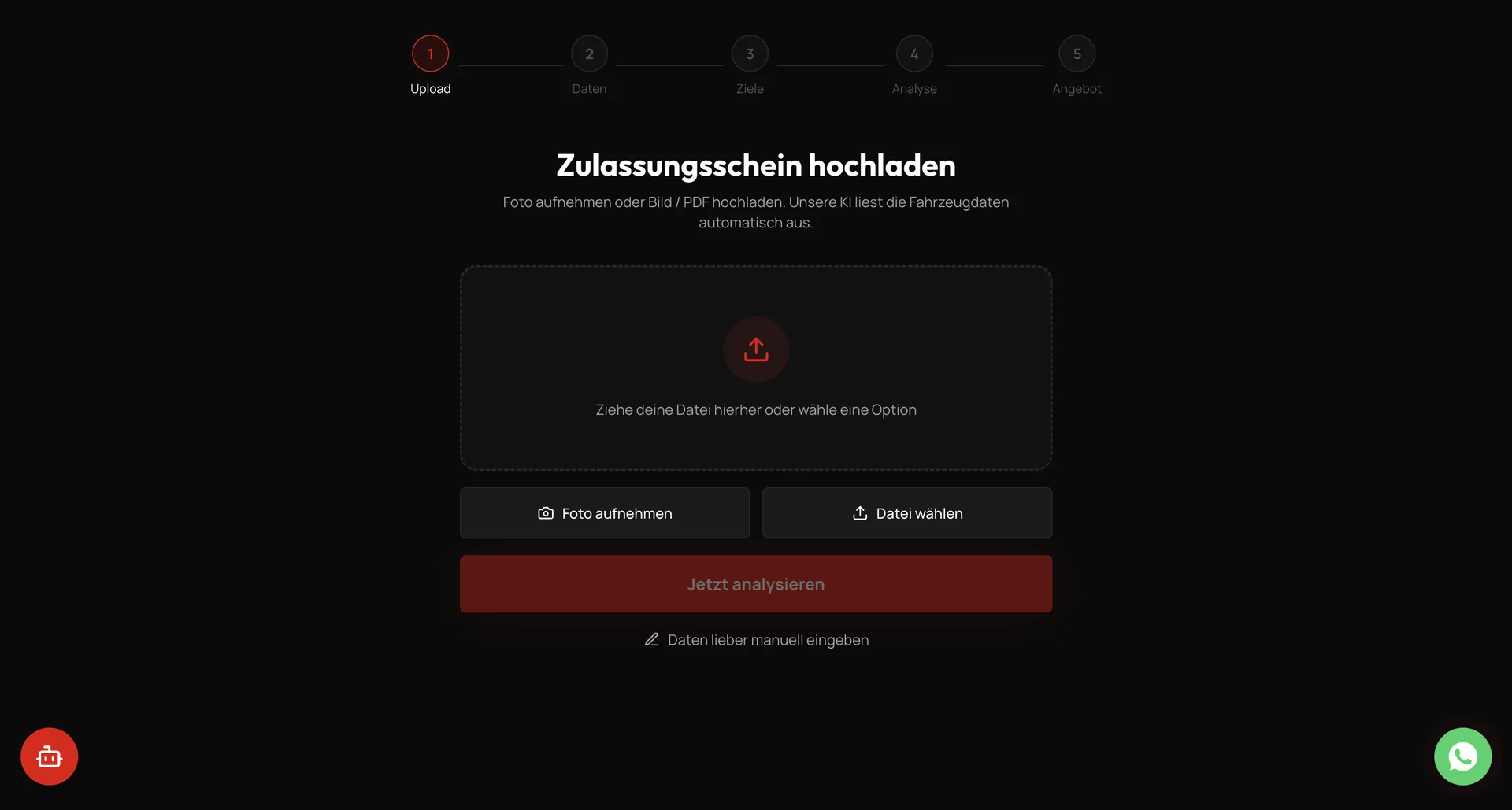 NAPerformance — Upload-Schritt mit gefuehrtem Prozess