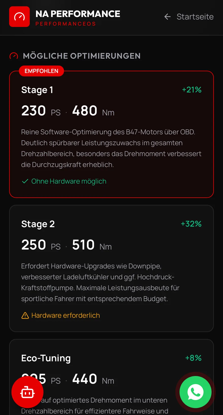 NAPerformance Mobile — moegliche Optimierungen (Stages)