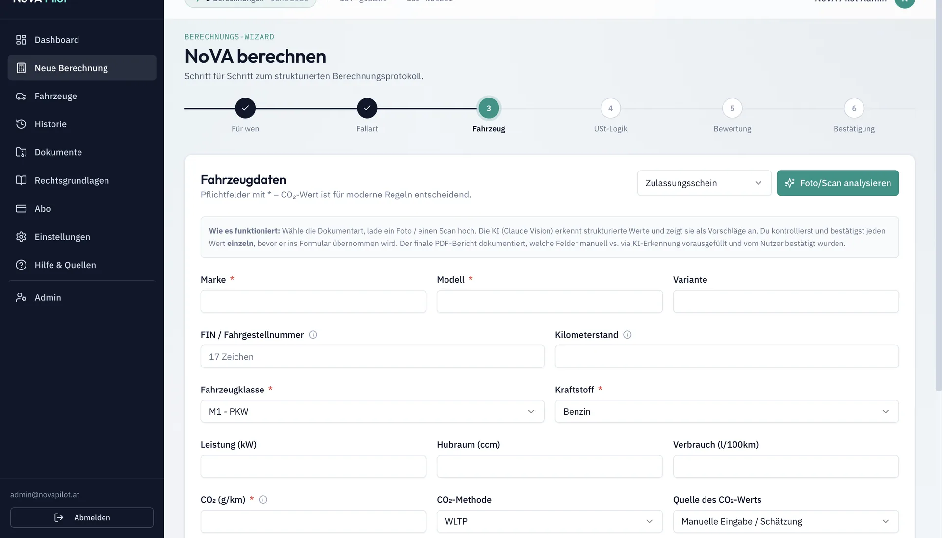 NovaPilot Wizard — Schritt: Fahrzeugdaten