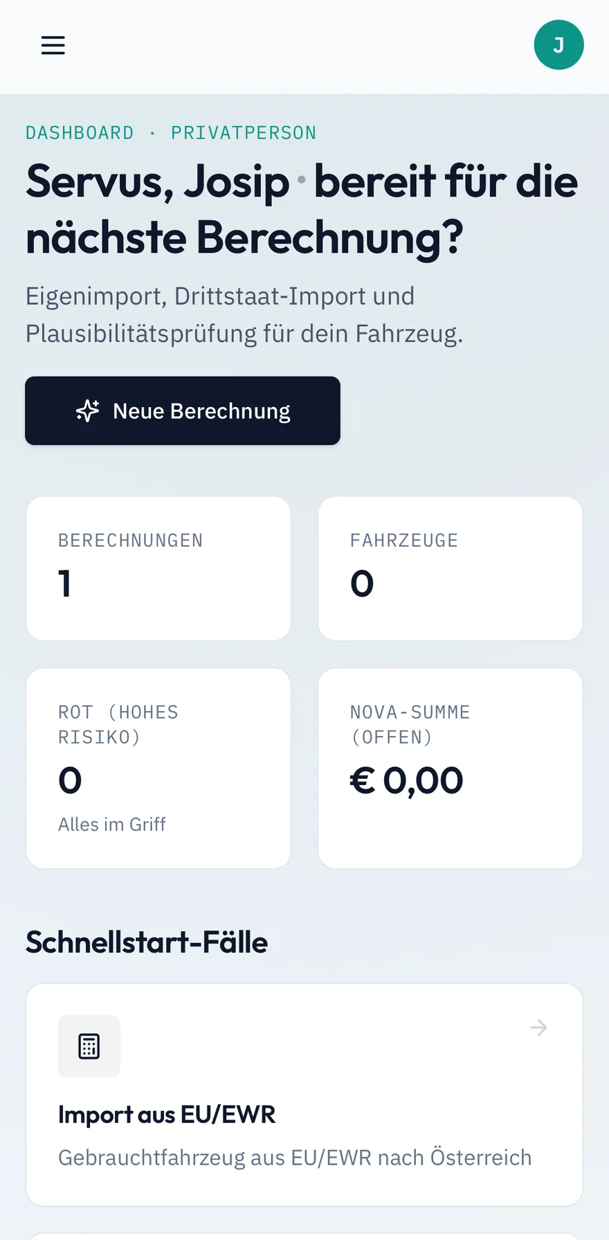 NovaPilot Mobile — Dashboard: Servus, Josip