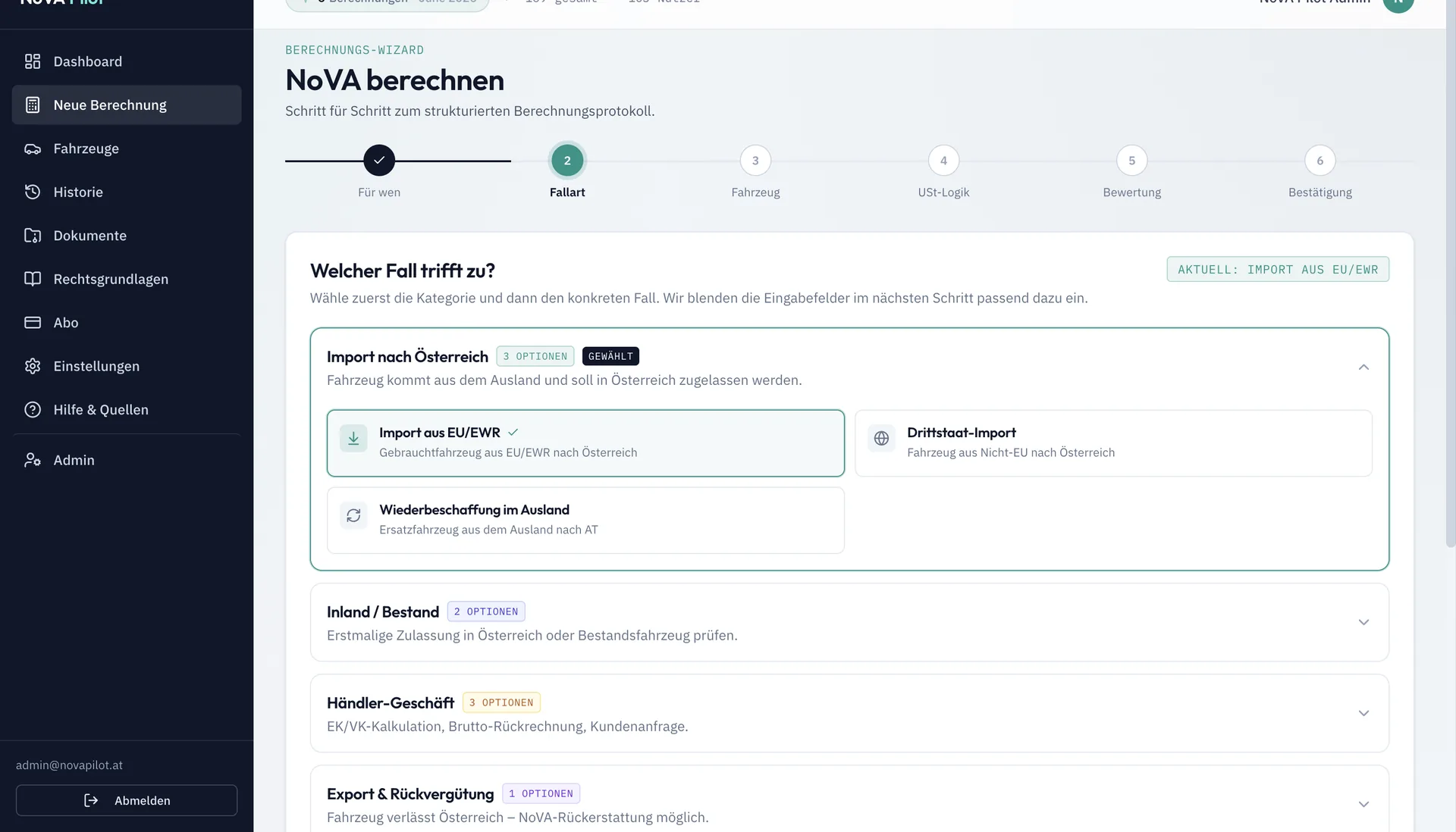 NovaPilot Wizard — Schritt: Fallart wählen