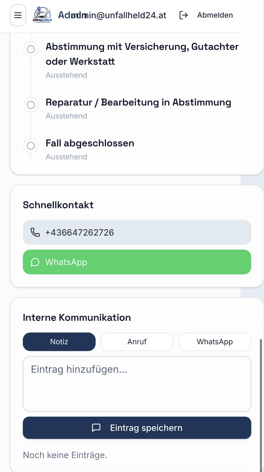 UnfallHeld Mobile — Schnellkontakt per Anruf oder WhatsApp